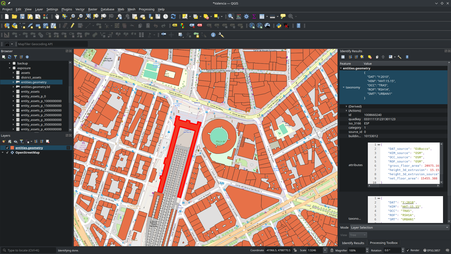 Identify Features result showing entities attributes and taxonomy